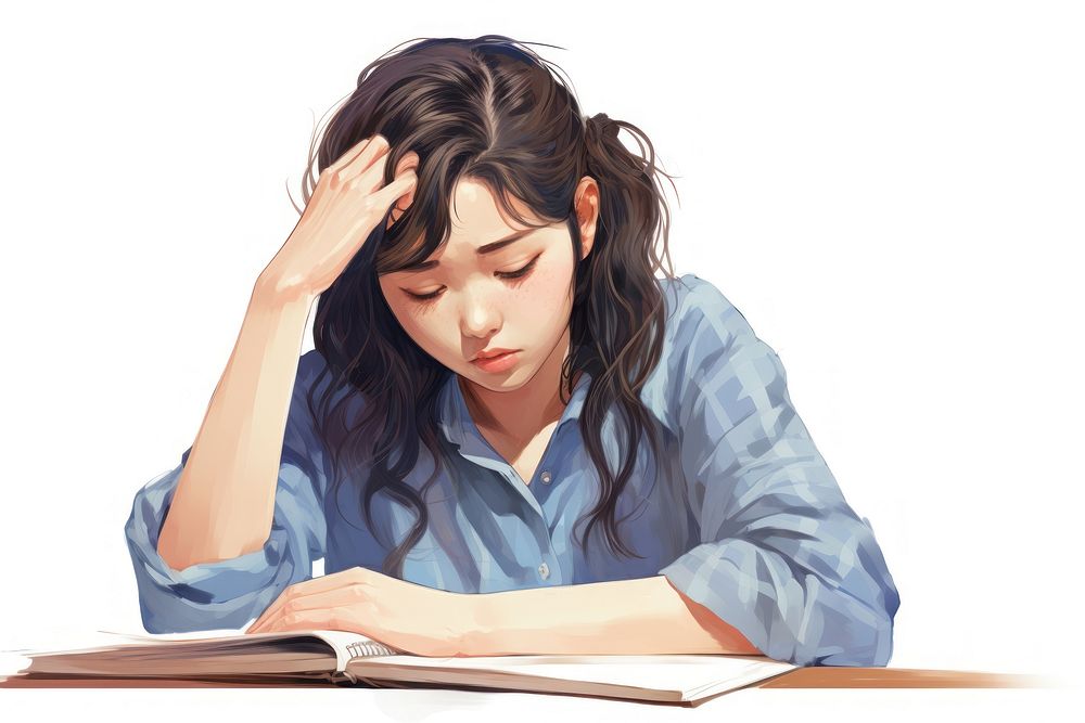 Reading female tired adult. AI generated Image by rawpixel.