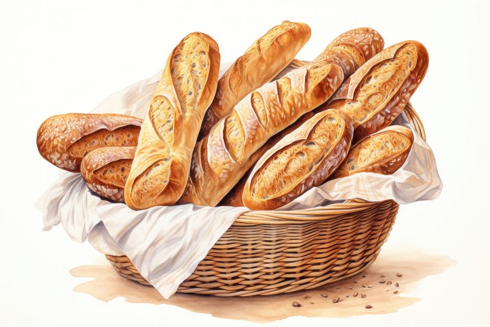 Bread baguette basket food. AI generated Image by rawpixel.