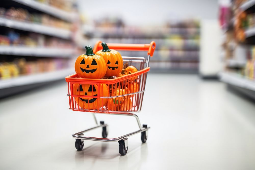 Halloween shopping jack-o'-lantern consumerism. AI generated Image by rawpixel.