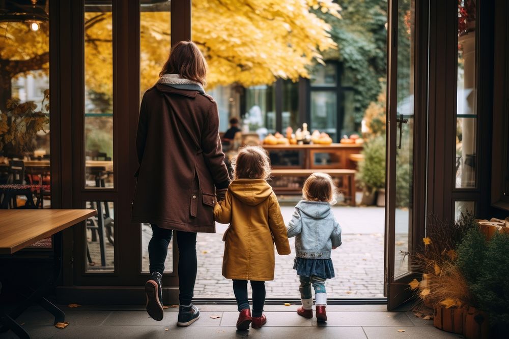 Walking autumn child city. 