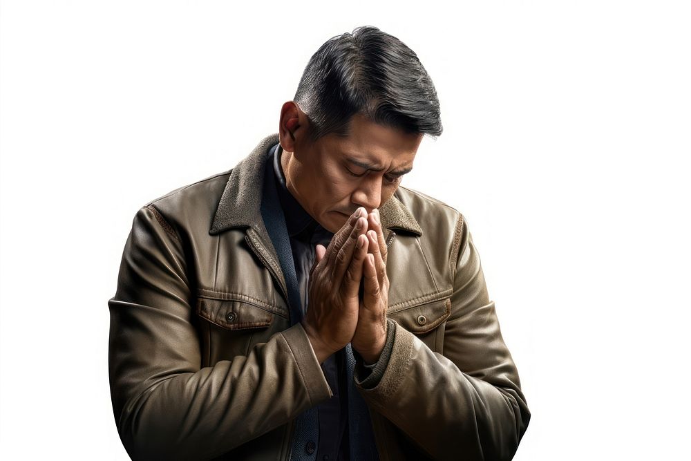 Praying adult man white background. AI generated Image by rawpixel.