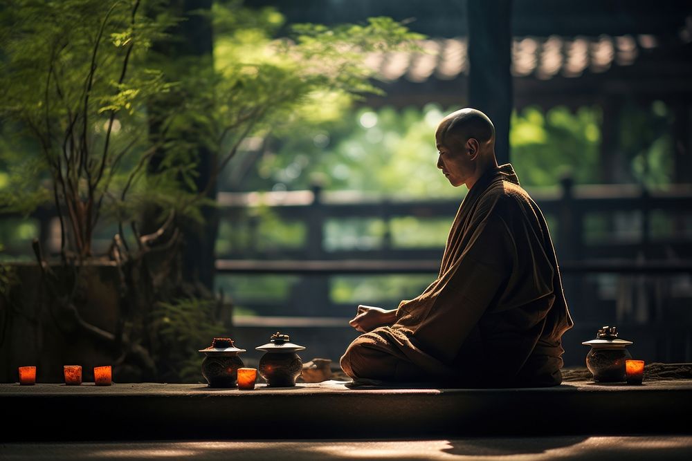 Outdoors adult monk contemplation. 