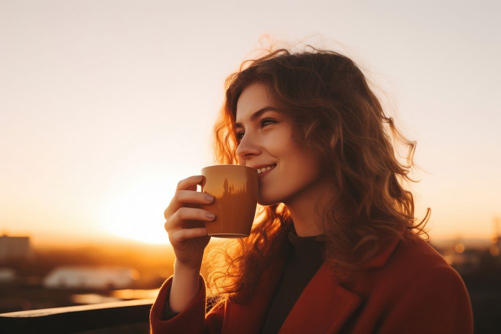 Portrait drinking coffee photo. 