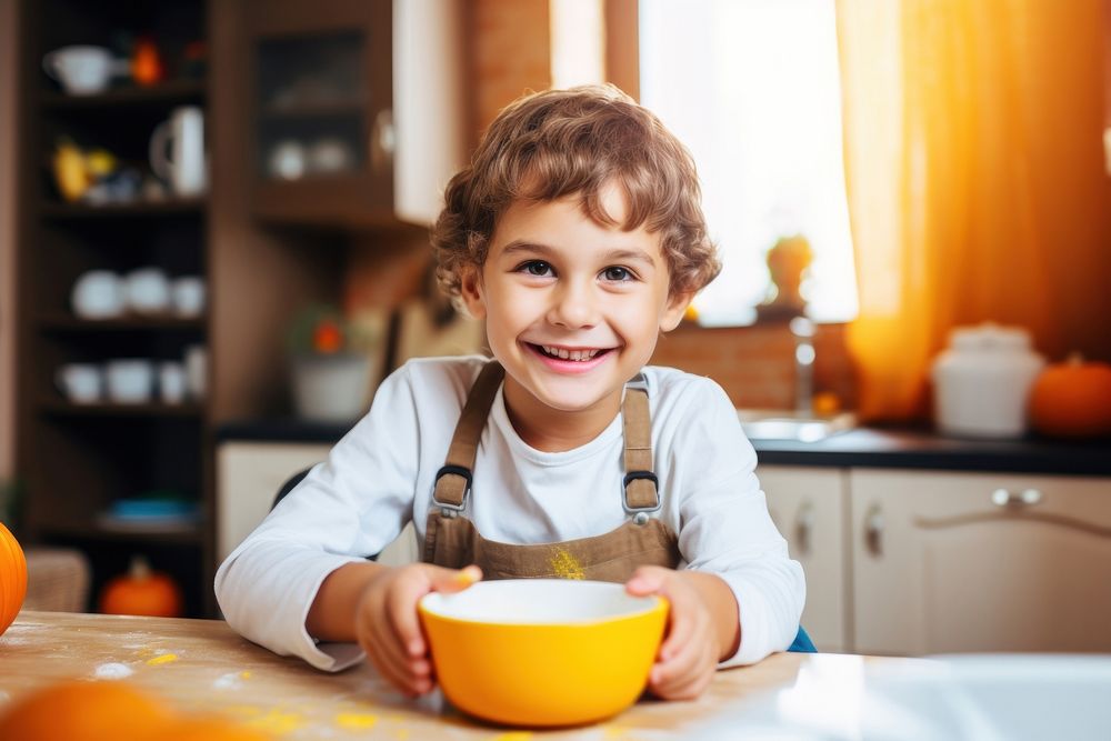 Smile child bowl food. AI generated Image by rawpixel.