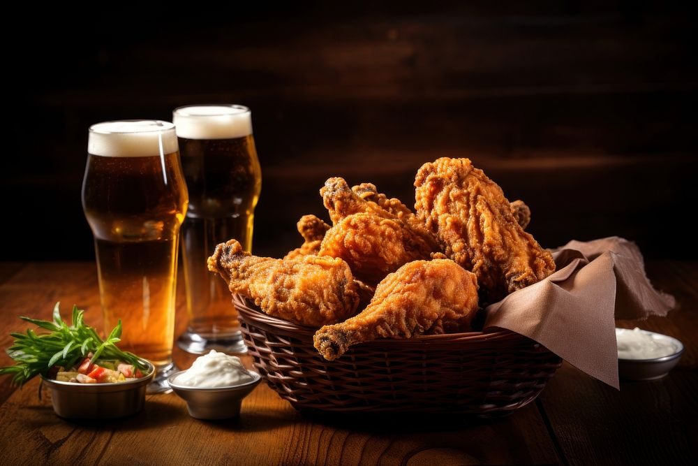 Beer basket drink fried. AI generated Image by rawpixel.