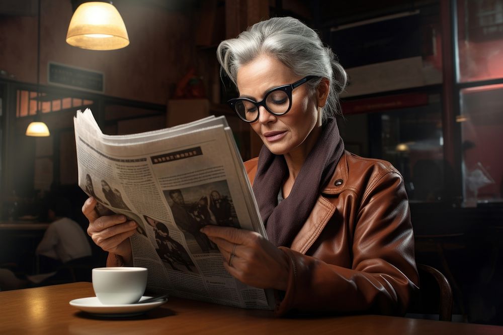Reading coffee newspaper adult. AI generated Image by rawpixel.