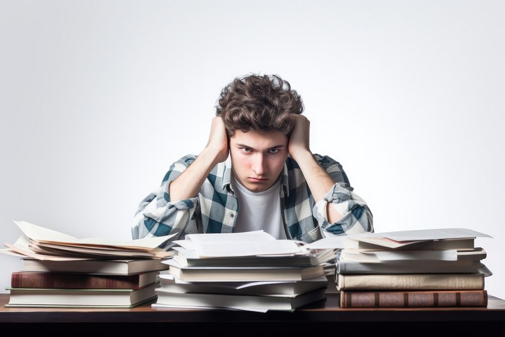 Stressed student worried reading disappointment. AI generated Image by rawpixel.