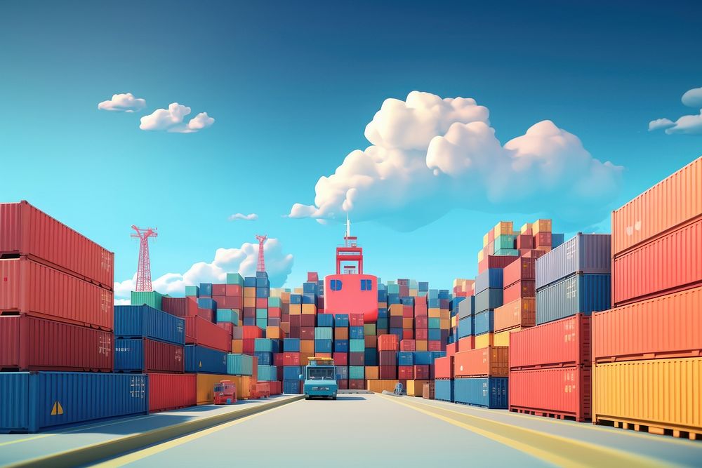 Container vehicle city port. AI generated Image by rawpixel.