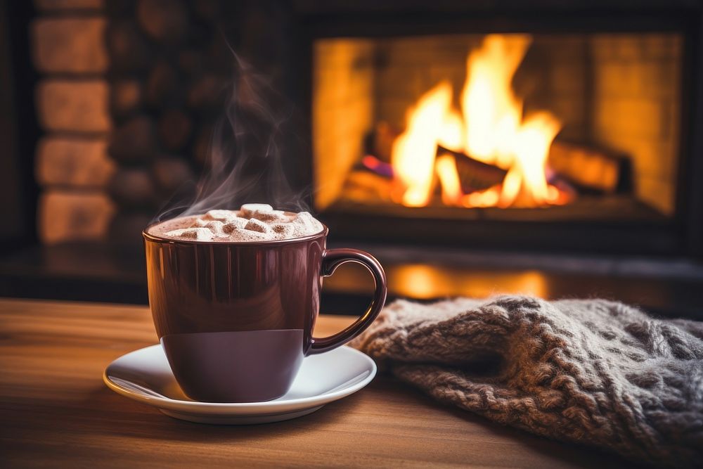 Fireplace cup chocolate hearth. AI generated Image by rawpixel.