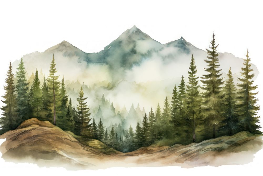Landscape mountain forest fog. AI generated Image by rawpixel.