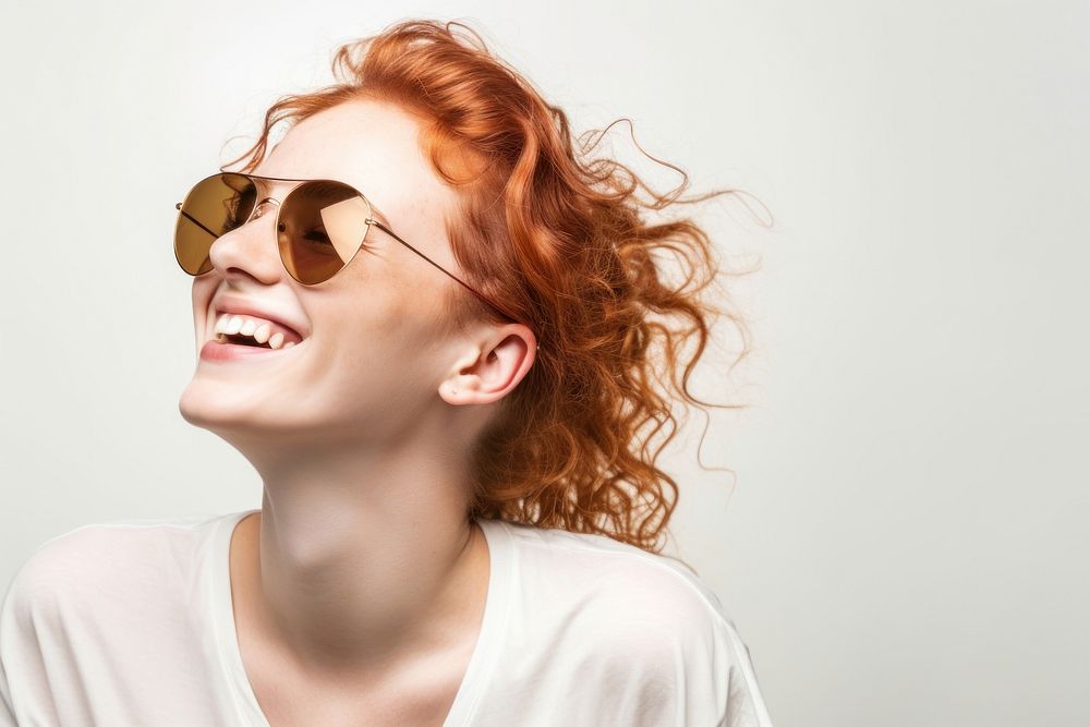 Sunglasses laughing portrait smiling. AI generated Image by rawpixel.