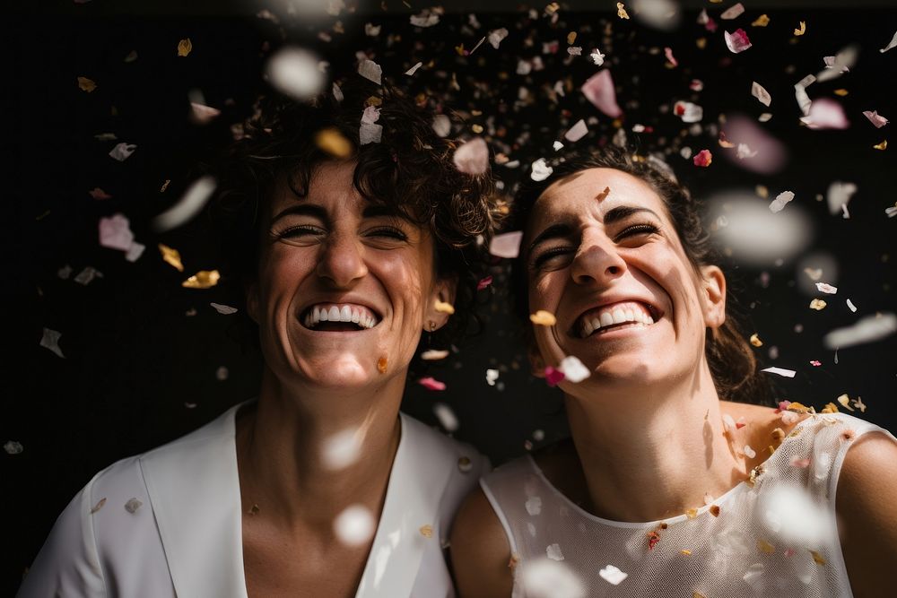Cheerful laughing portrait confetti. AI generated Image by rawpixel.