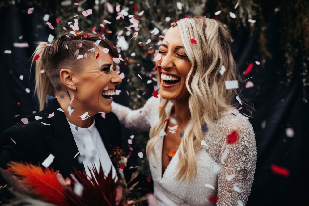 Wedding bride cheerful confetti. AI generated Image by rawpixel.