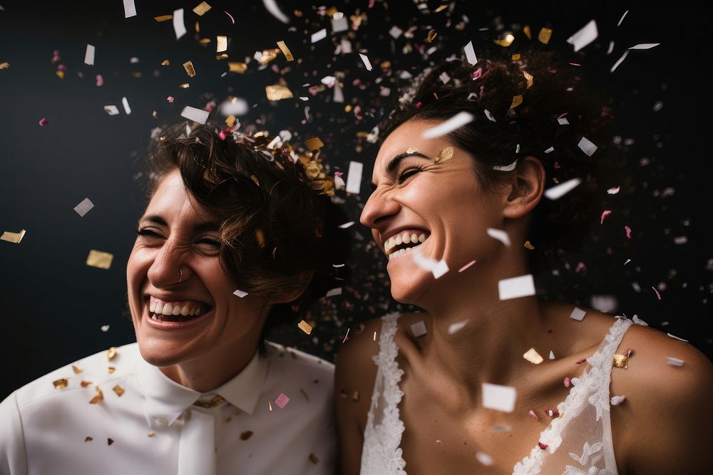 Confetti wedding bride cheerful. AI generated Image by rawpixel.