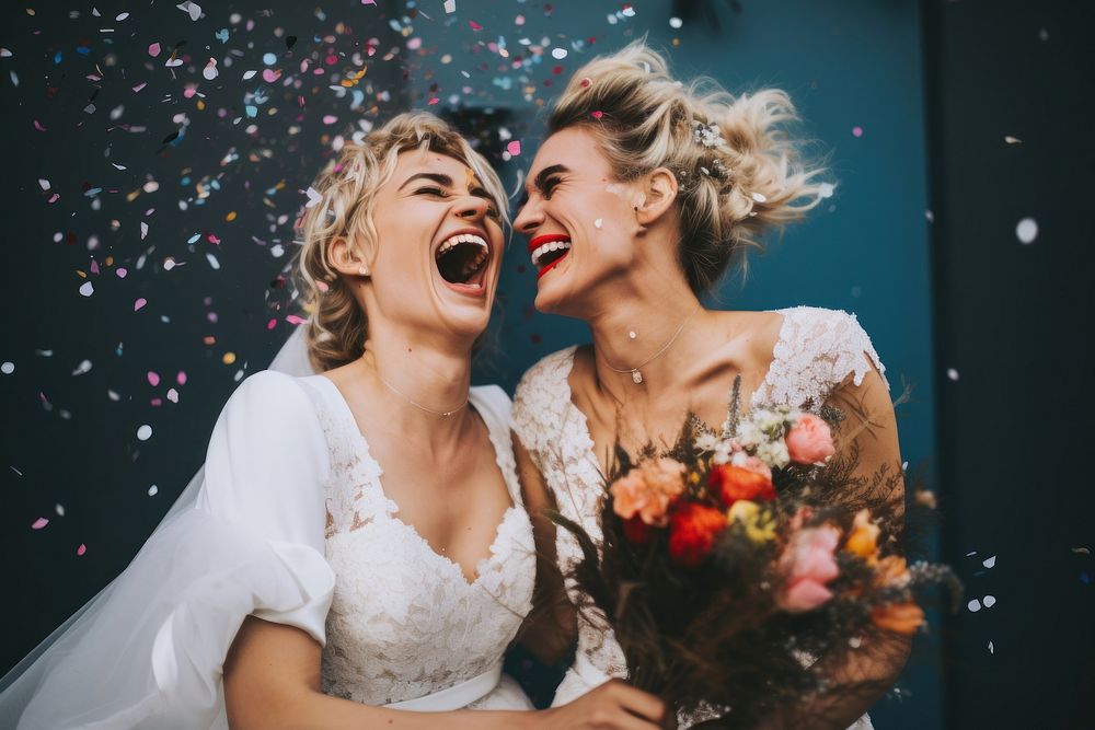 Wedding bride cheerful confetti. AI generated Image by rawpixel.