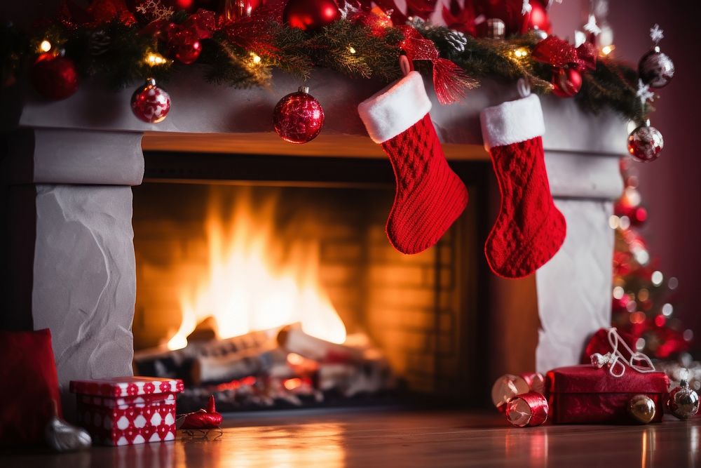 Fireplace christmas sock red. AI generated Image by rawpixel.