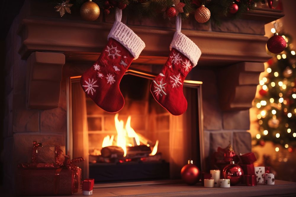 Fireplace christmas sock red. AI generated Image by rawpixel.