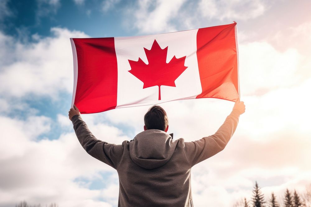 Flag adult canada flag patriotism. AI generated Image by rawpixel.