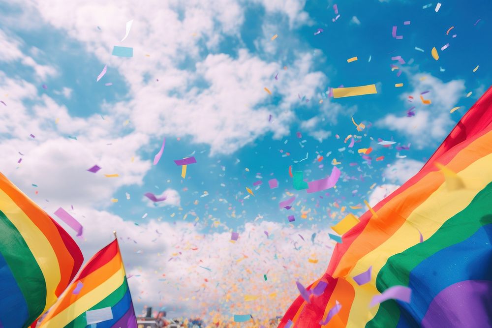 Confetti rainbow flag sky. AI generated Image by rawpixel.