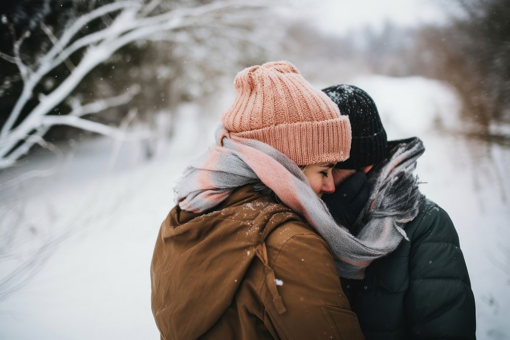 Outdoors hugging winter nature. AI generated Image by rawpixel.