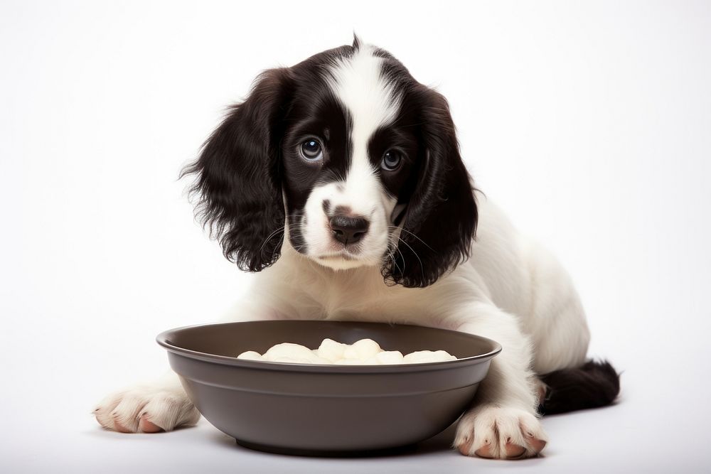 Spaniel puppy bowl animal. AI generated Image by rawpixel.