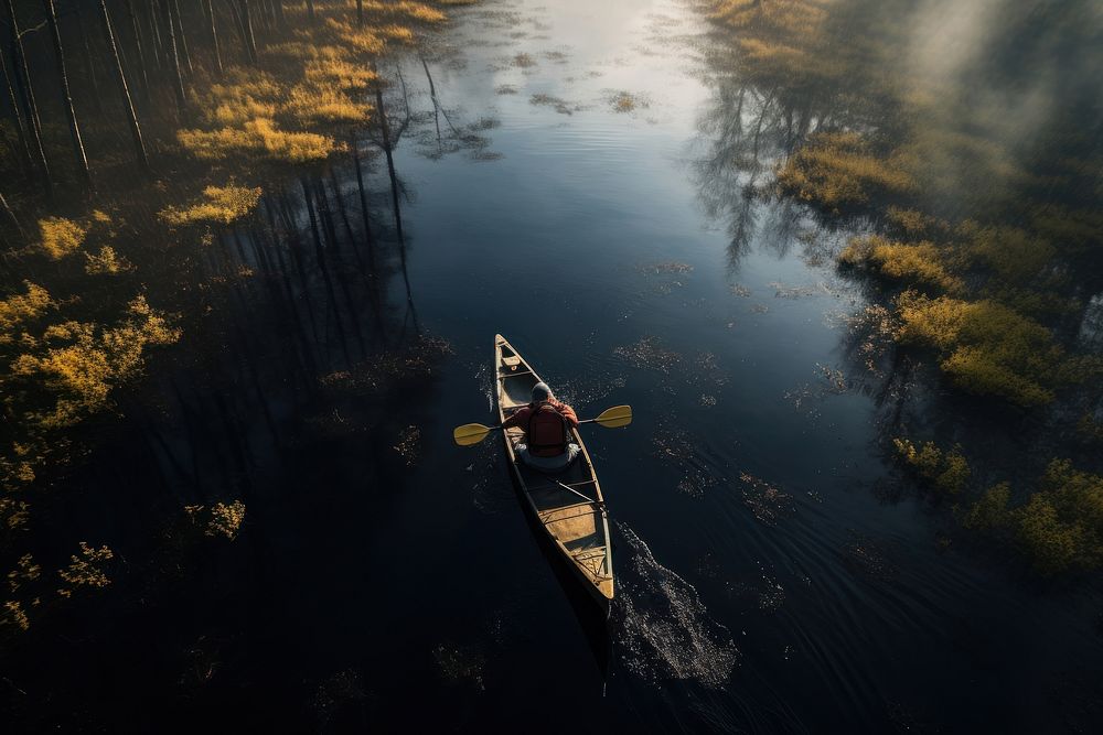 Kayak vehicle rowboat morning. AI generated Image by rawpixel.