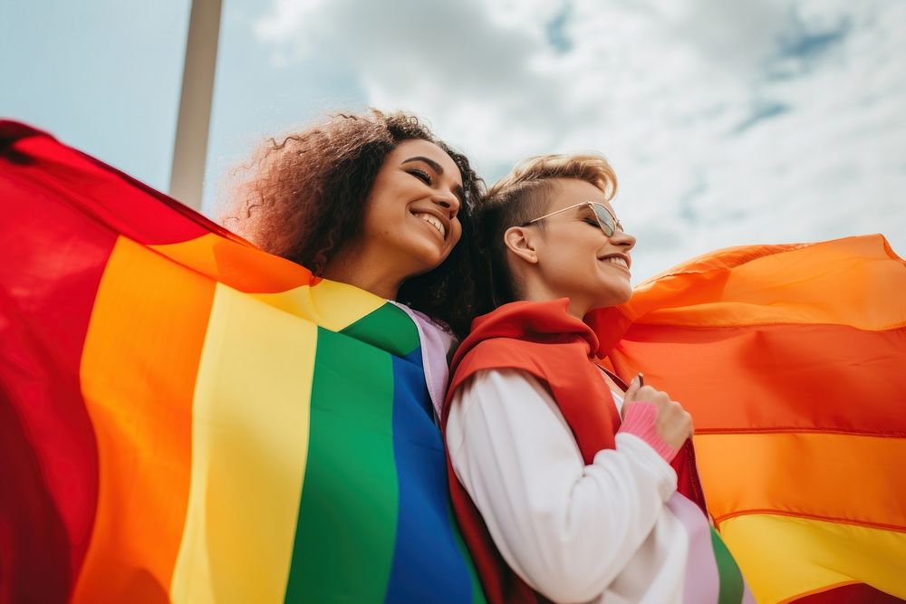 Rainbow adult flag togetherness. AI generated Image by rawpixel.