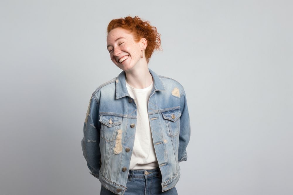 Jacket jeans laughing portrait. 