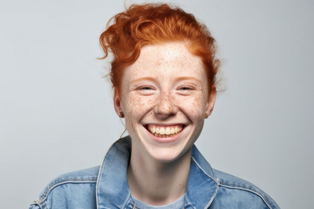 Portrait laughing freckle smiling. AI generated Image by rawpixel.