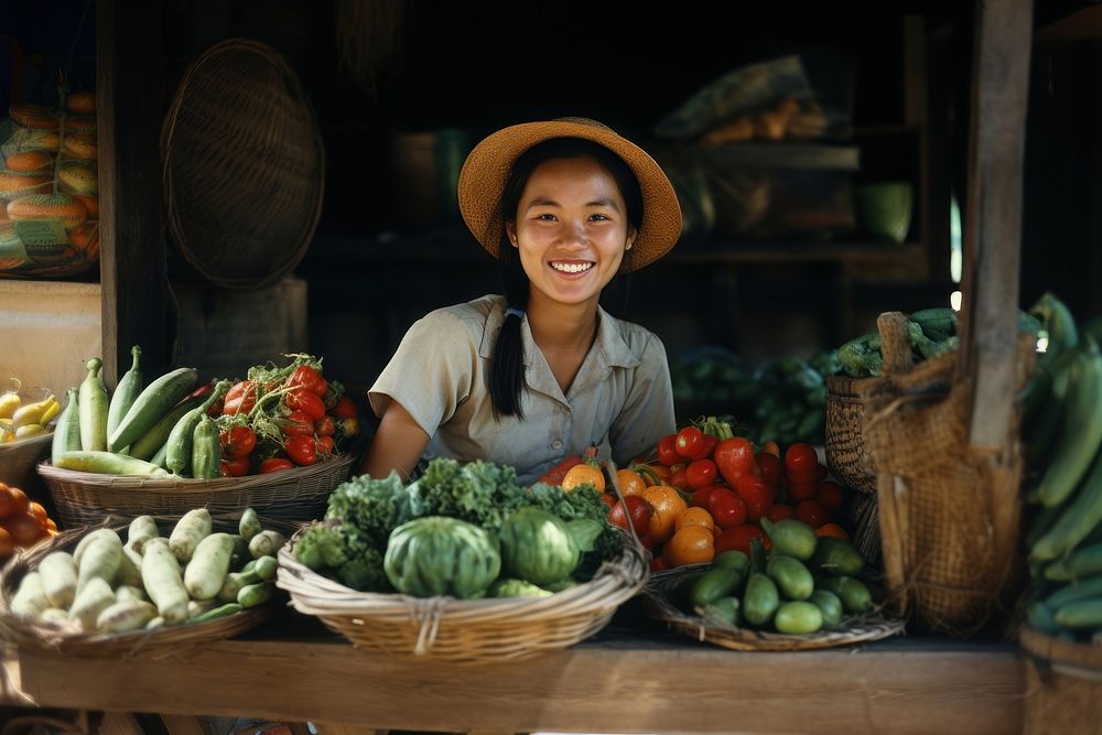 Vegetable selling farmer adult. 
