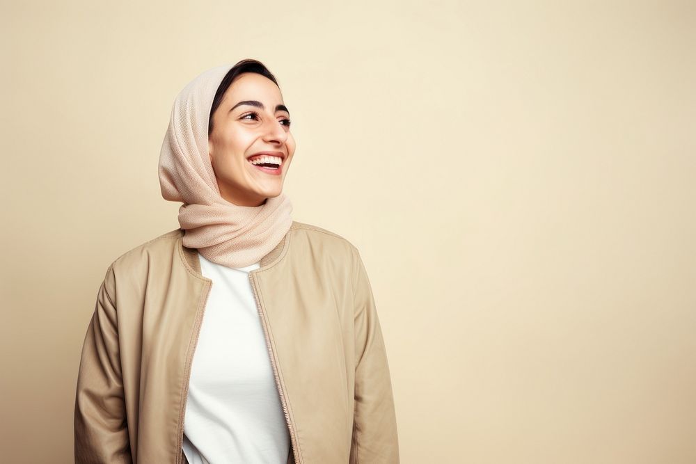 Cheerful laughing scarf smile. AI generated Image by rawpixel.
