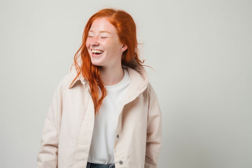 Laughing cheerful freckle adult. 