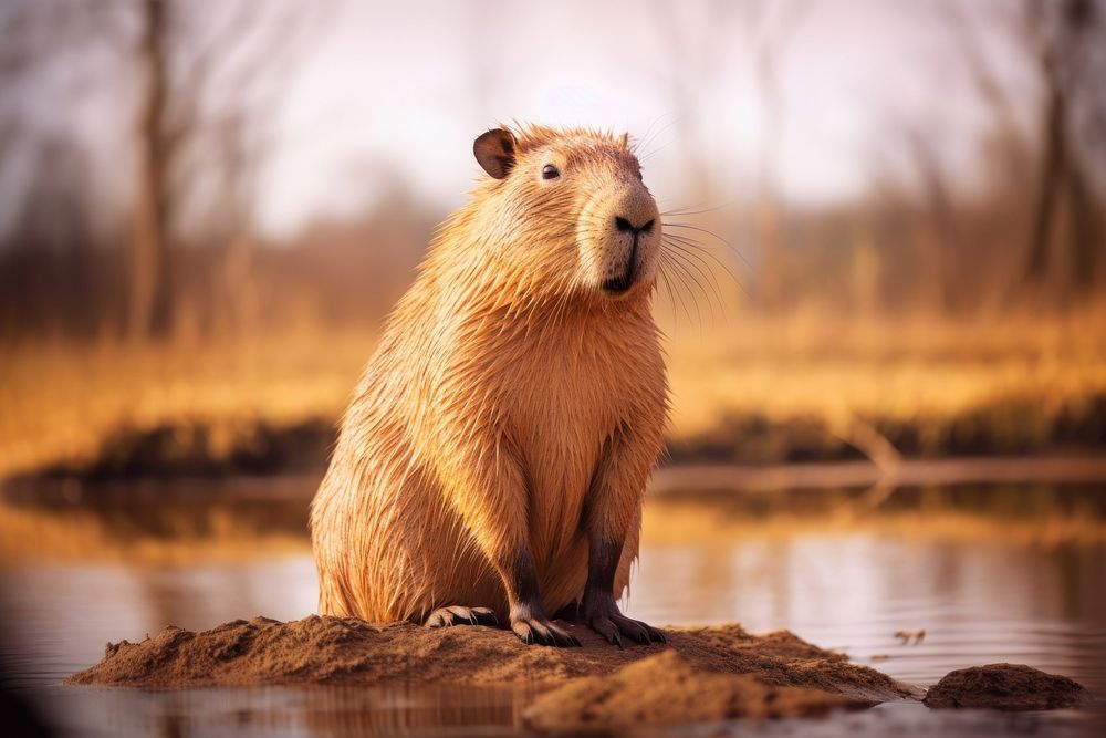 Wildlife capybara animal mammal. AI generated Image by rawpixel.