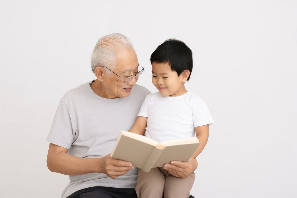 Reading child grandfather adult. AI generated Image by rawpixel.