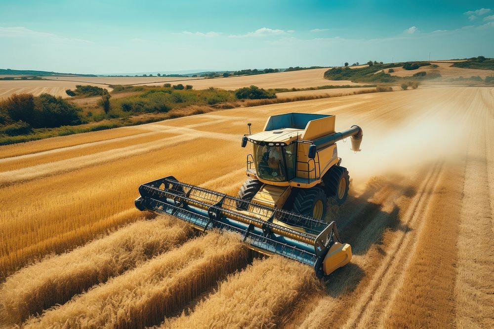 Harvest harvester outdoors tractor. 