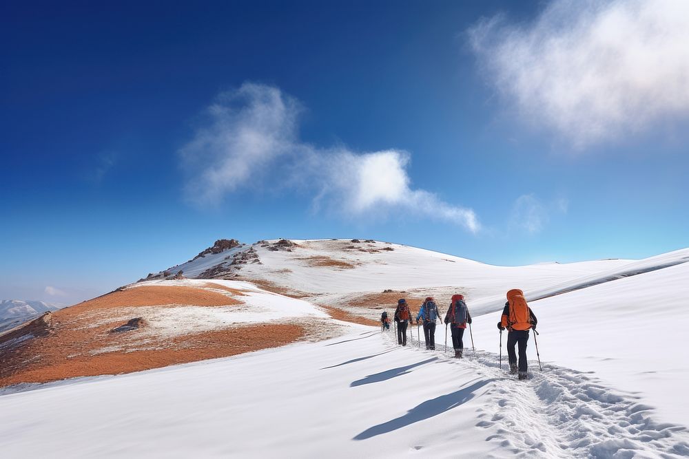 Hiking snow recreation adventure. 