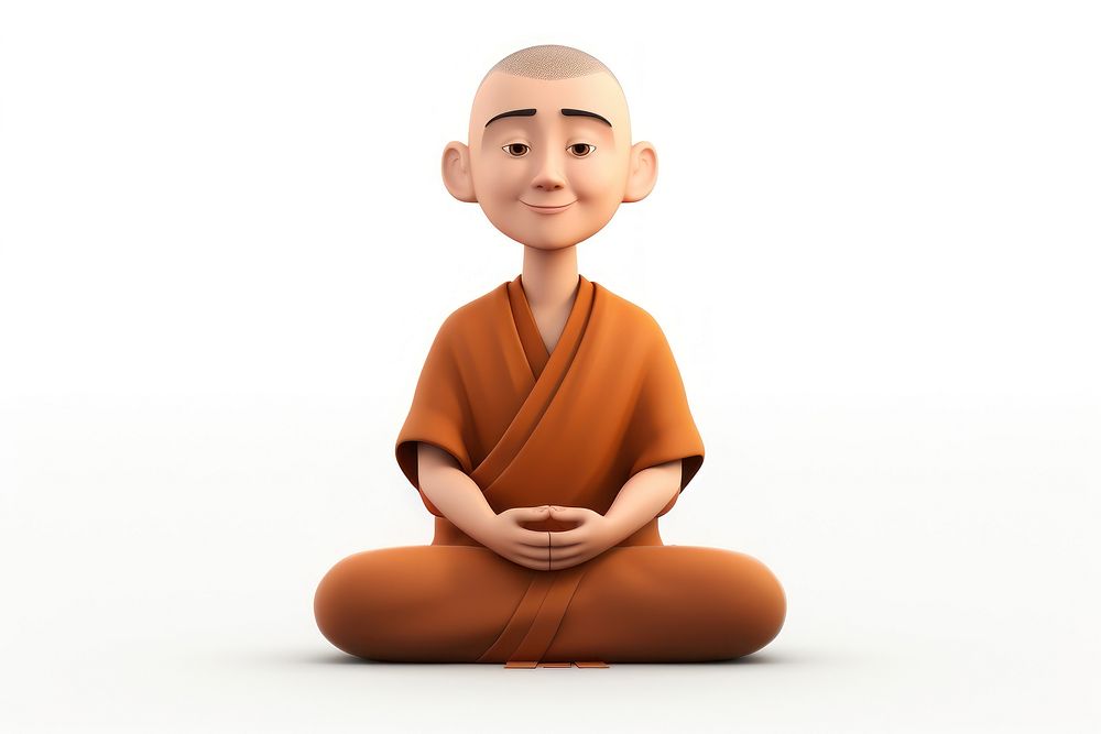 Monk meditating cartoon white background. AI generated Image by rawpixel.