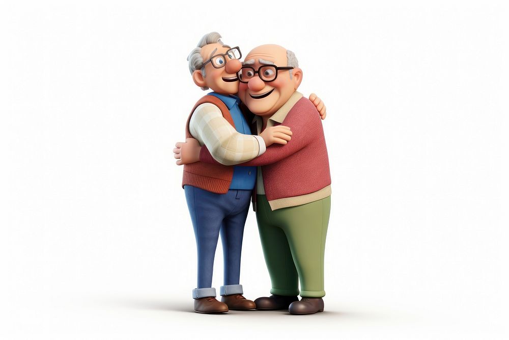 Smiling glasses cartoon hugging. AI generated Image by rawpixel.