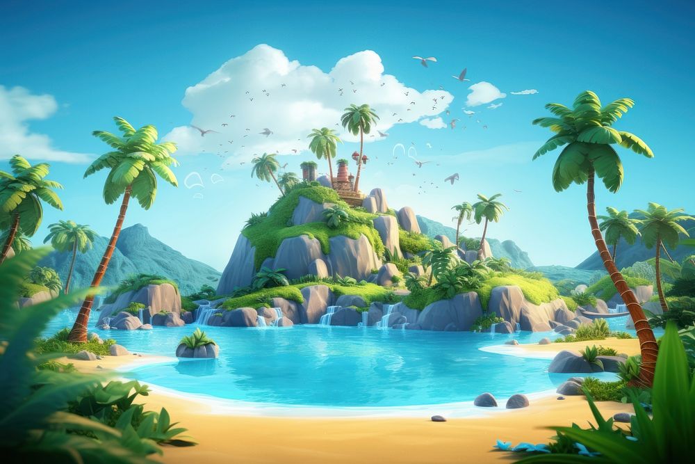 Island outdoors landscape cartoon. AI generated Image by rawpixel.