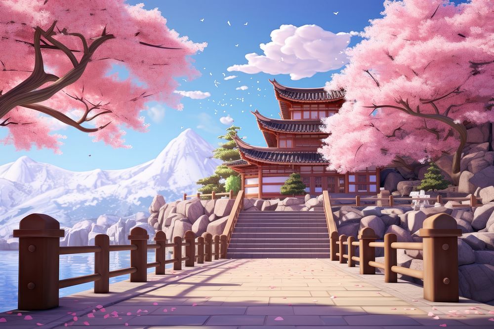 Sakura outdoors blossom cartoon. AI generated Image by rawpixel.
