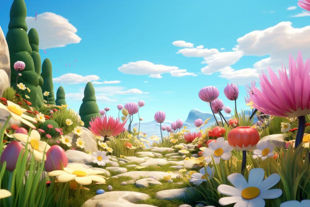 Spring flowers landscape outdoors blossom. AI generated Image by rawpixel.