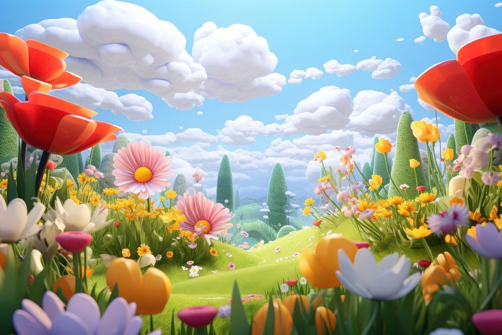 Spring flowers backgrounds landscape outdoors. AI generated Image by rawpixel.