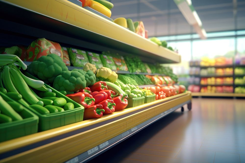 Shelf supermarket vegetable food. 