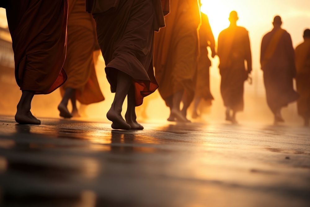 Walking monk sunlight adult. AI generated Image by rawpixel.