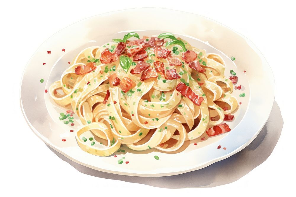 Fettuccine spaghetti pasta plate. AI generated Image by rawpixel.