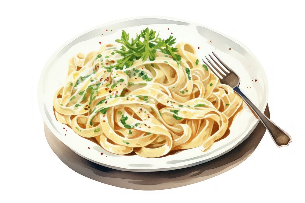 Fettuccine spaghetti pasta plate. AI generated Image by rawpixel.
