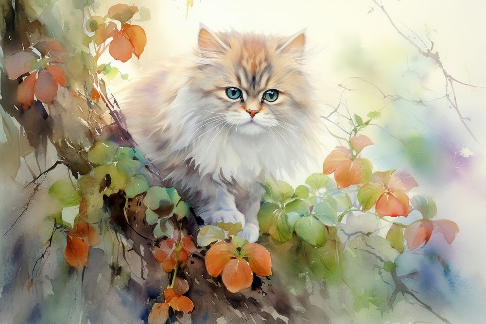 Persian cat painting mammal animal. AI generated Image by rawpixel.
