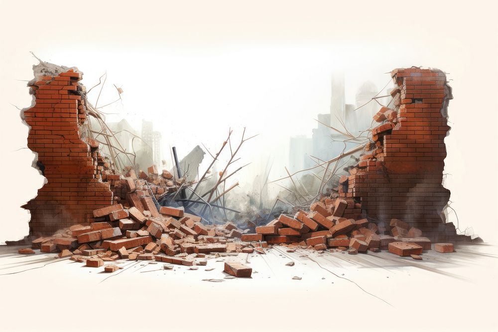 Broken brick wall deterioration. AI generated Image by rawpixel.