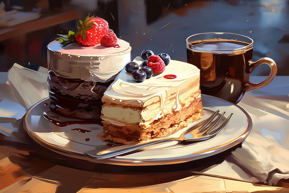 Coffee cake raspberry dessert. AI generated Image by rawpixel.
