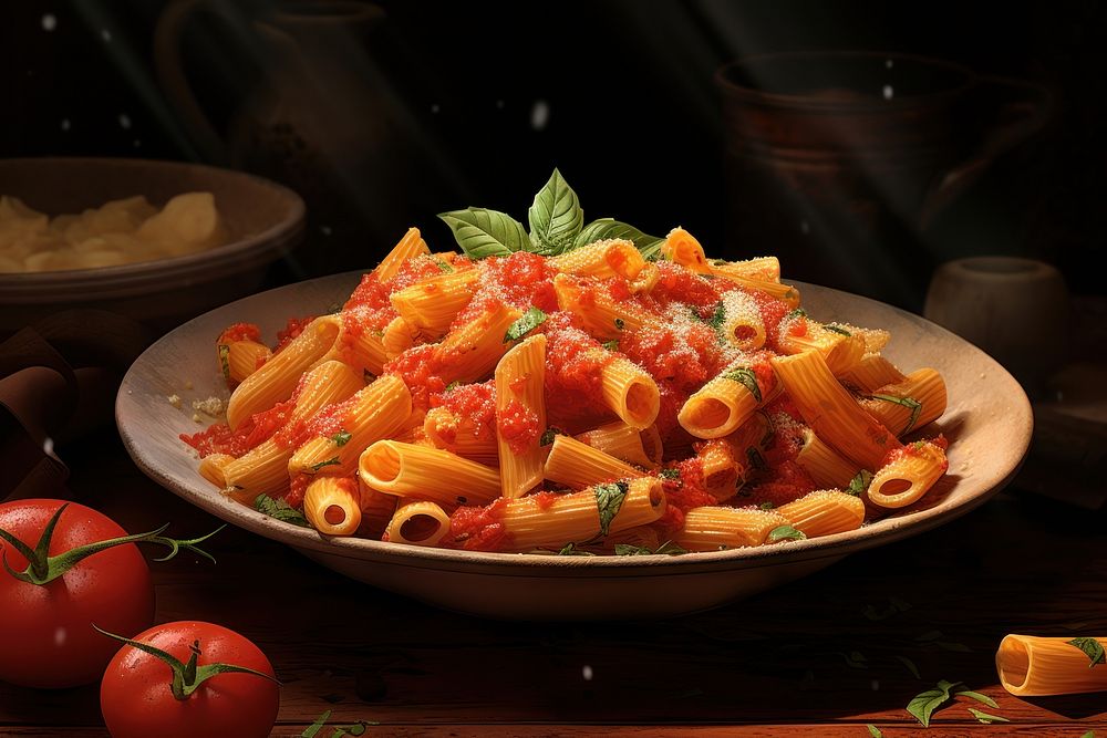 Food penne pasta plate. AI generated Image by rawpixel.